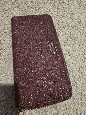 kate spade glitter zip-around wallet in rose pink